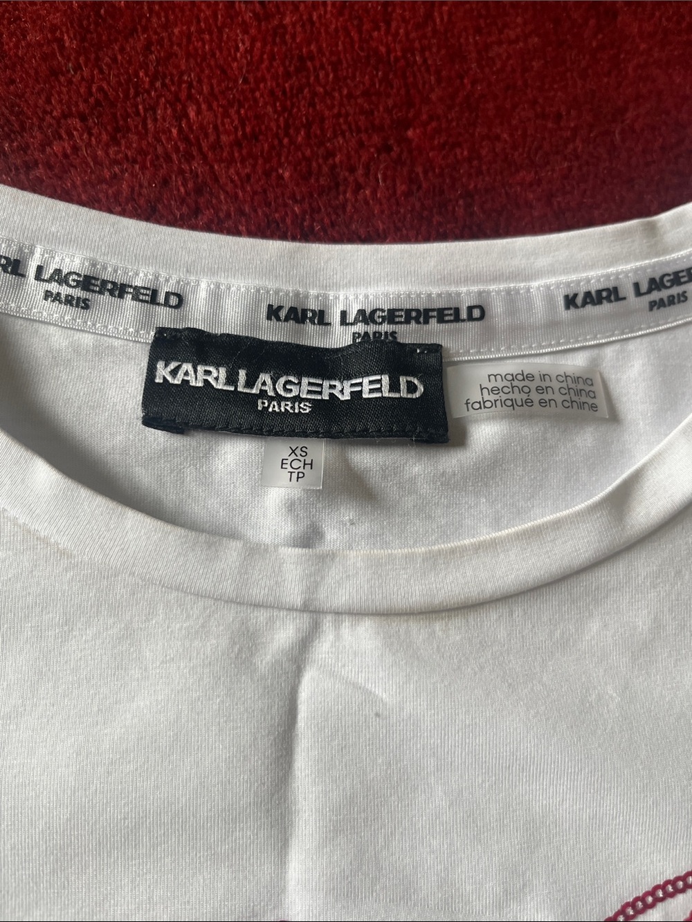 Karl Lagerfeld White Tee with Pink & Black Paris Graphic - Picture 3 of 6